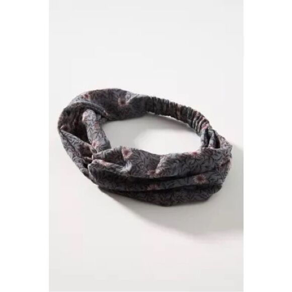 NEW Anthropologie Winona Slate Gray Floral 4" Soft Stretch Bohemian Headband - Picture 1 of 1